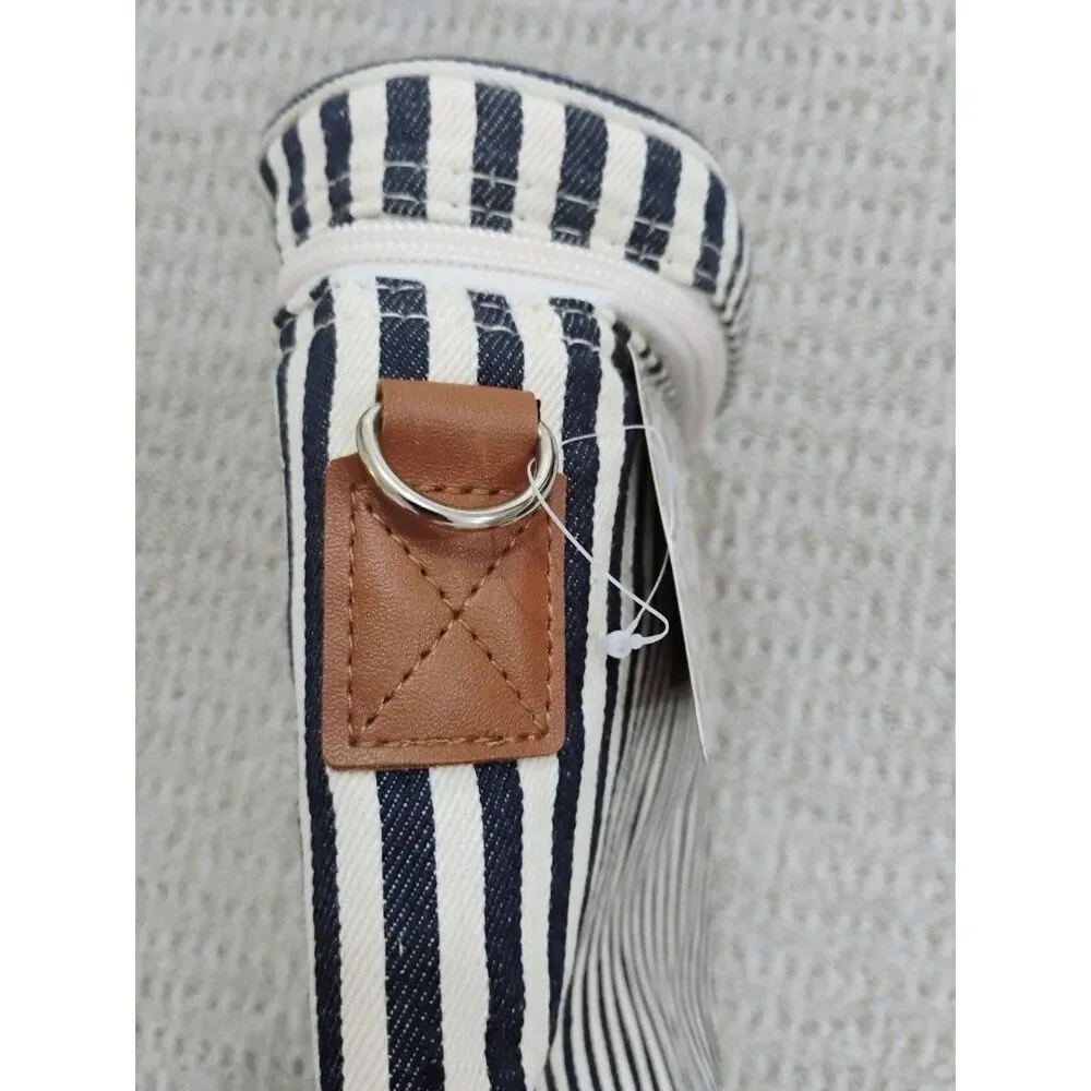 New 2 Bottle Insulated Wine Bag Navy Stripes Tirrinia